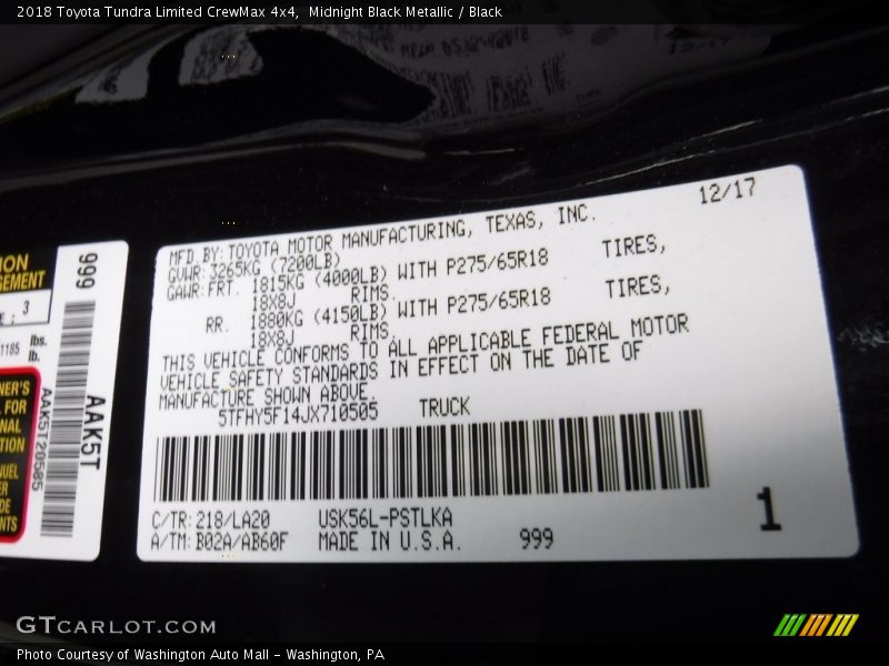 Midnight Black Metallic / Black 2018 Toyota Tundra Limited CrewMax 4x4