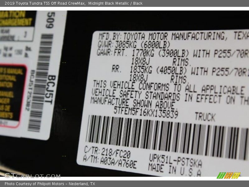 2019 Tundra TSS Off Road CrewMax Midnight Black Metallic Color Code 218