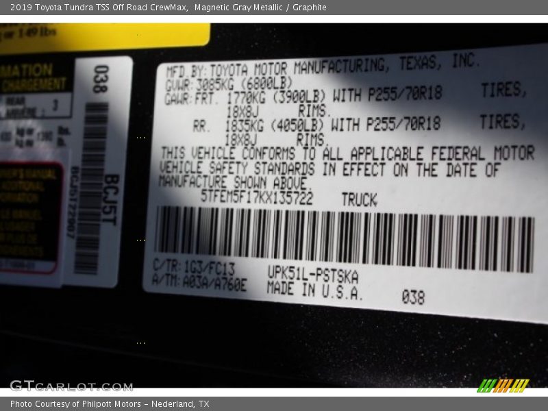 2019 Tundra TSS Off Road CrewMax Magnetic Gray Metallic Color Code 1G3