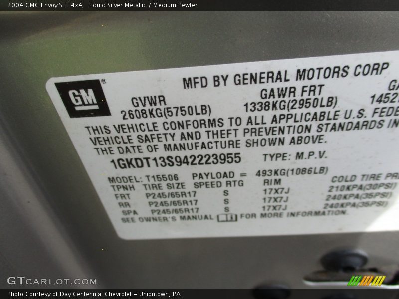Liquid Silver Metallic / Medium Pewter 2004 GMC Envoy SLE 4x4