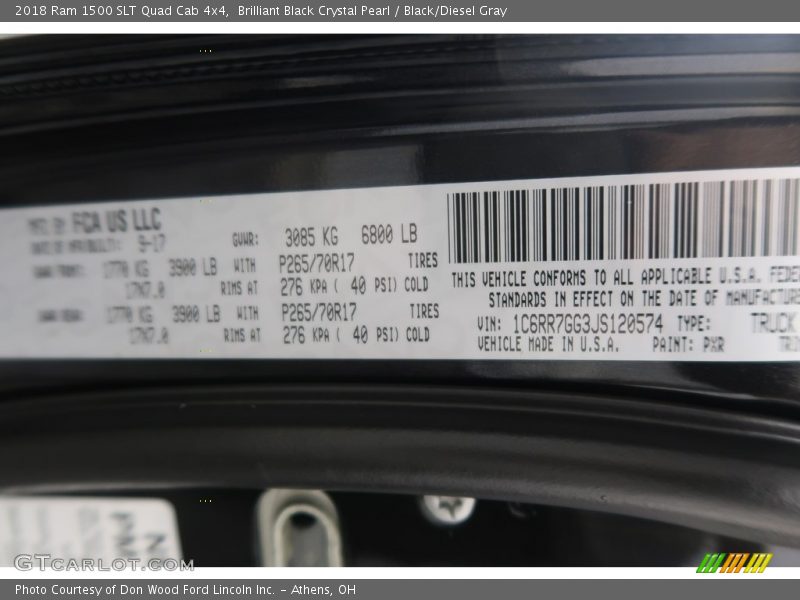 Brilliant Black Crystal Pearl / Black/Diesel Gray 2018 Ram 1500 SLT Quad Cab 4x4