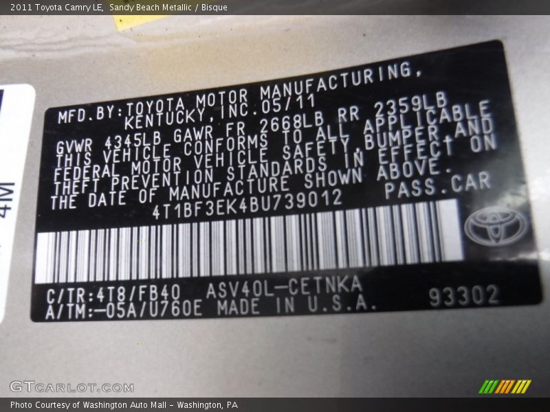 Sandy Beach Metallic / Bisque 2011 Toyota Camry LE