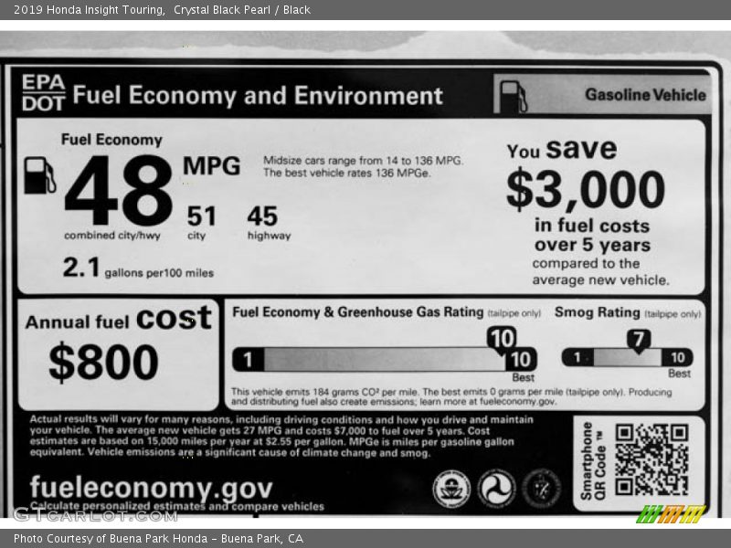 Crystal Black Pearl / Black 2019 Honda Insight Touring