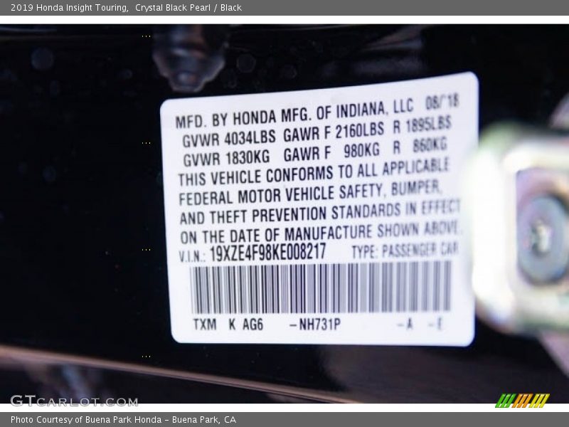 Crystal Black Pearl / Black 2019 Honda Insight Touring