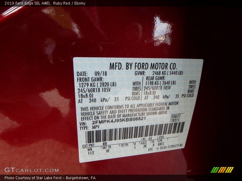 RR - 2019 Ford Edge SEL AWD