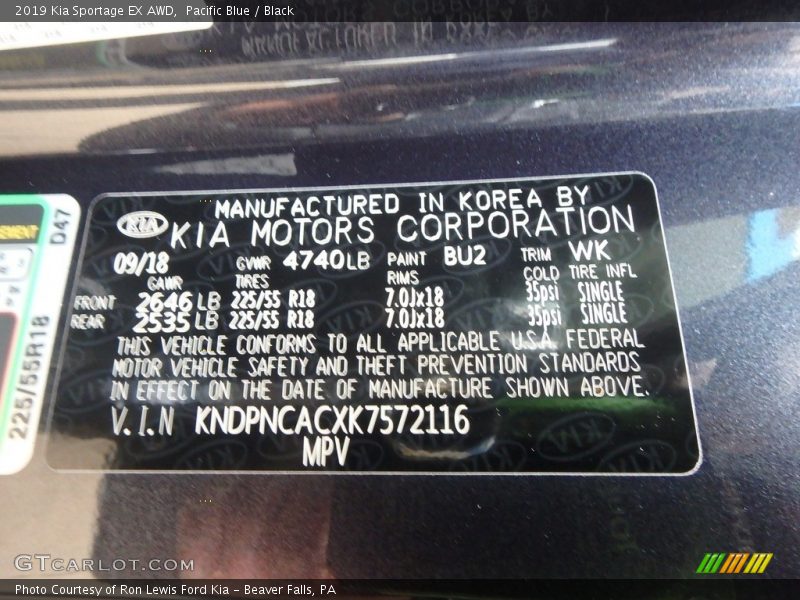 Pacific Blue / Black 2019 Kia Sportage EX AWD