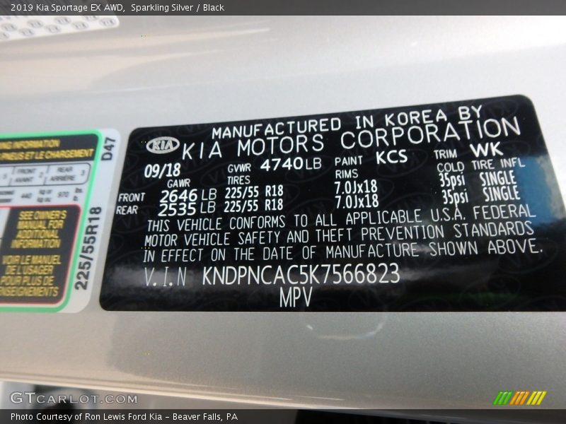Sparkling Silver / Black 2019 Kia Sportage EX AWD