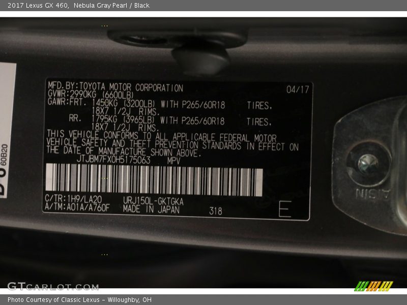 Nebula Gray Pearl / Black 2017 Lexus GX 460