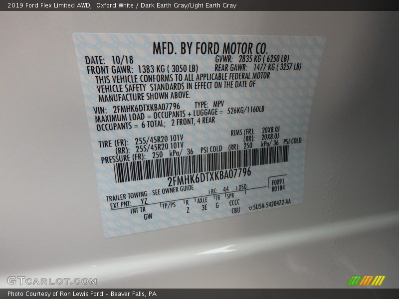 2019 Flex Limited AWD Oxford White Color Code YZ