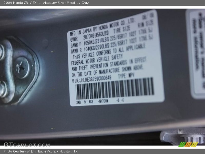 Alabaster Silver Metallic / Gray 2009 Honda CR-V EX-L