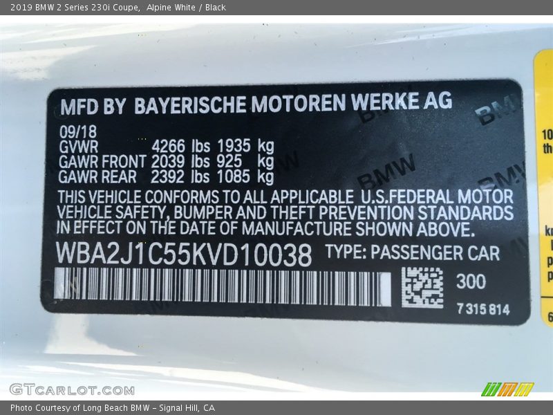 Alpine White / Black 2019 BMW 2 Series 230i Coupe