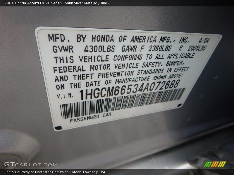 Satin Silver Metallic / Black 2004 Honda Accord EX V6 Sedan