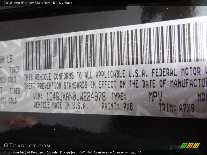 Black / Black 2018 Jeep Wrangler Sport 4x4
