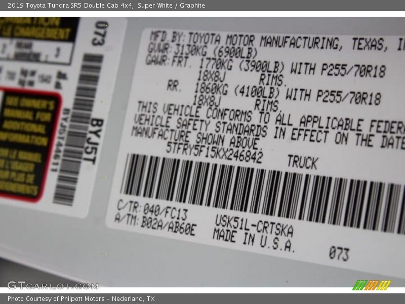 2019 Tundra SR5 Double Cab 4x4 Super White Color Code 040