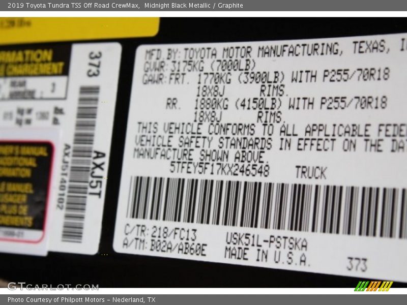 Midnight Black Metallic / Graphite 2019 Toyota Tundra TSS Off Road CrewMax