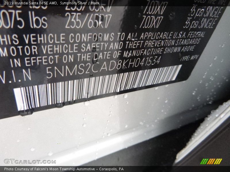 Symphony Silver / Black 2019 Hyundai Santa Fe SE AWD
