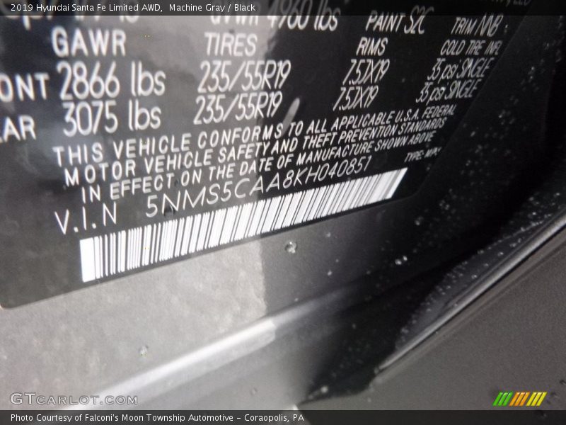 Machine Gray / Black 2019 Hyundai Santa Fe Limited AWD