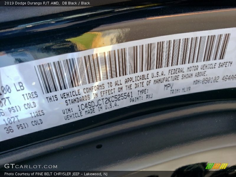 2019 Durango R/T AWD DB Black Color Code PXJ