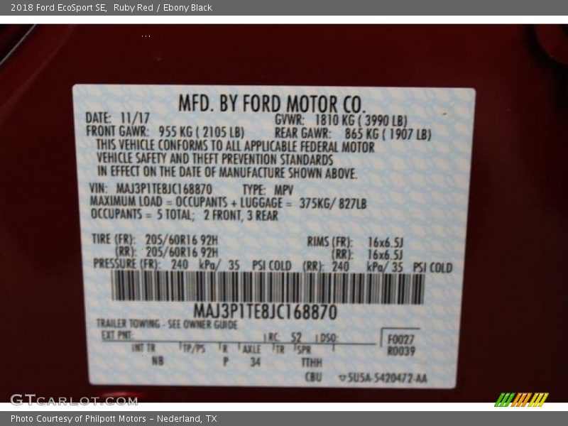 Ruby Red / Ebony Black 2018 Ford EcoSport SE