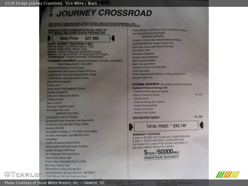 Vice White / Black 2018 Dodge Journey Crossroad