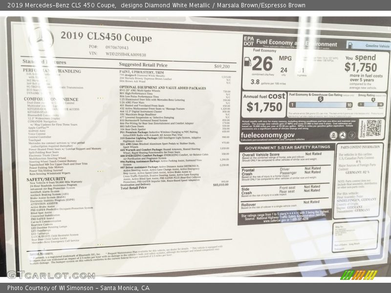  2019 CLS 450 Coupe Window Sticker