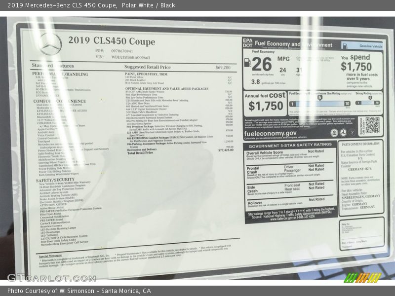  2019 CLS 450 Coupe Window Sticker