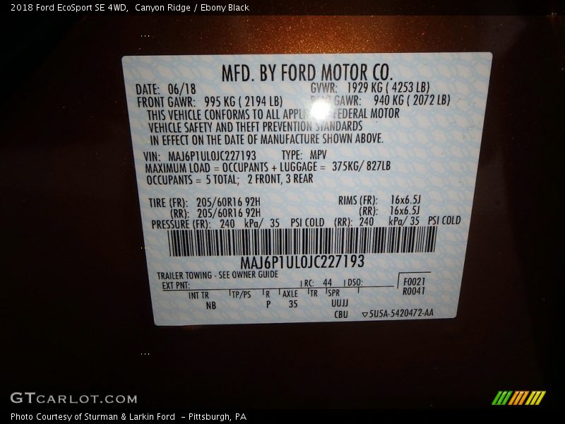 Canyon Ridge / Ebony Black 2018 Ford EcoSport SE 4WD