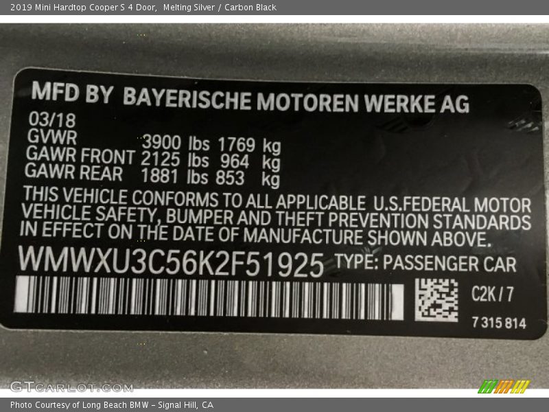 Melting Silver / Carbon Black 2019 Mini Hardtop Cooper S 4 Door