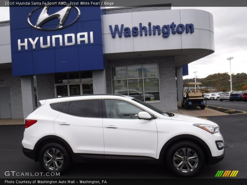 Frost White Pearl / Beige 2016 Hyundai Santa Fe Sport AWD