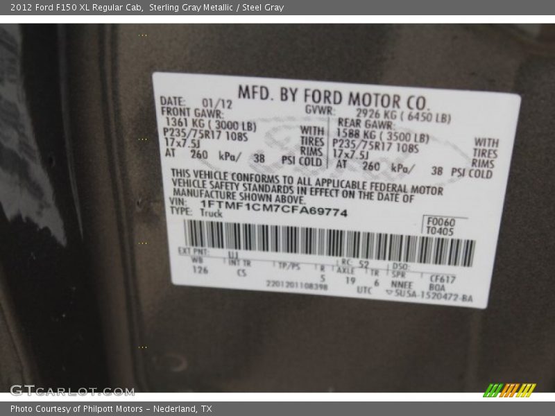 Sterling Gray Metallic / Steel Gray 2012 Ford F150 XL Regular Cab