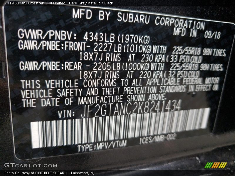 Dark Gray Metallic / Black 2019 Subaru Crosstrek 2.0i Limited