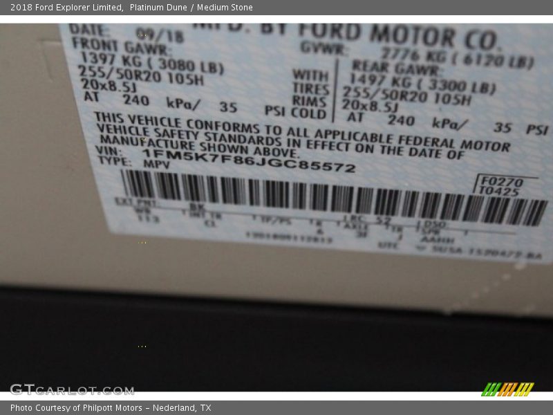 Platinum Dune / Medium Stone 2018 Ford Explorer Limited