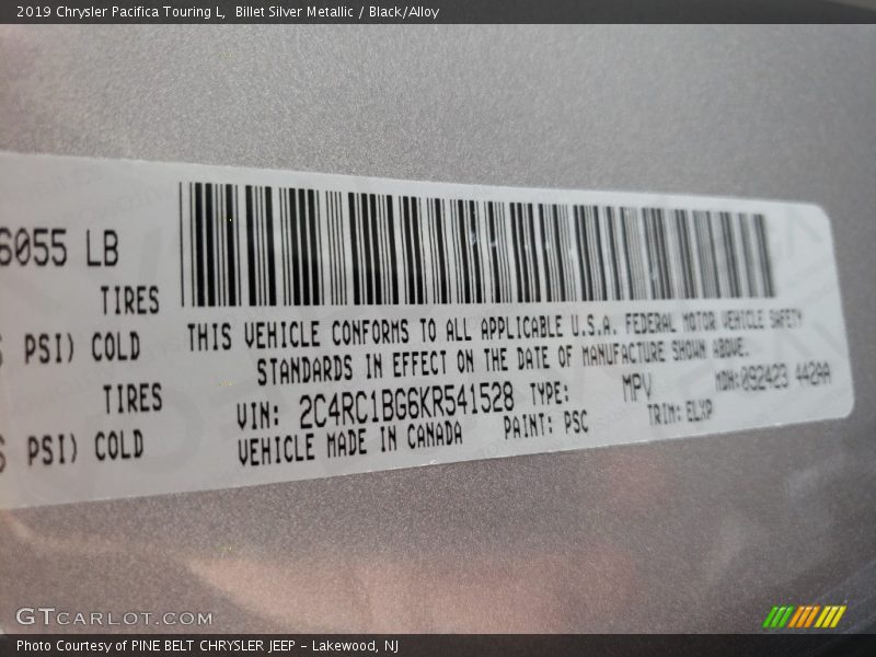 Billet Silver Metallic / Black/Alloy 2019 Chrysler Pacifica Touring L