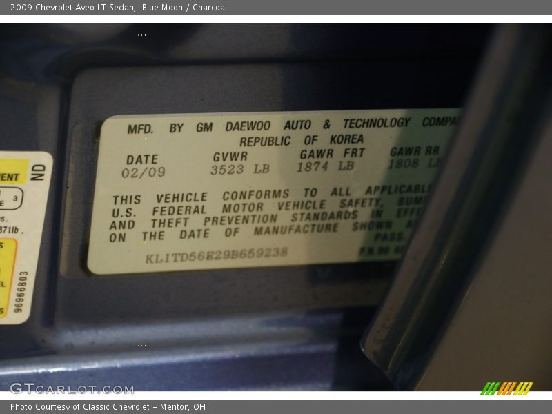 Blue Moon / Charcoal 2009 Chevrolet Aveo LT Sedan