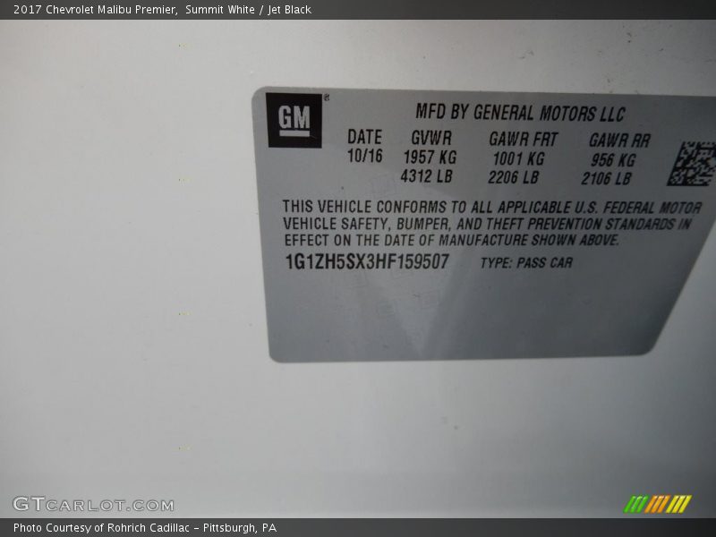 Summit White / Jet Black 2017 Chevrolet Malibu Premier