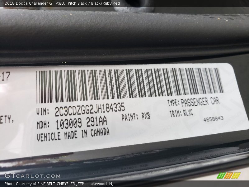 Pitch Black / Black/Ruby Red 2018 Dodge Challenger GT AWD