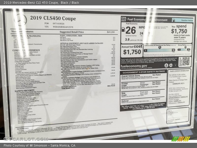  2019 CLS 450 Coupe Window Sticker