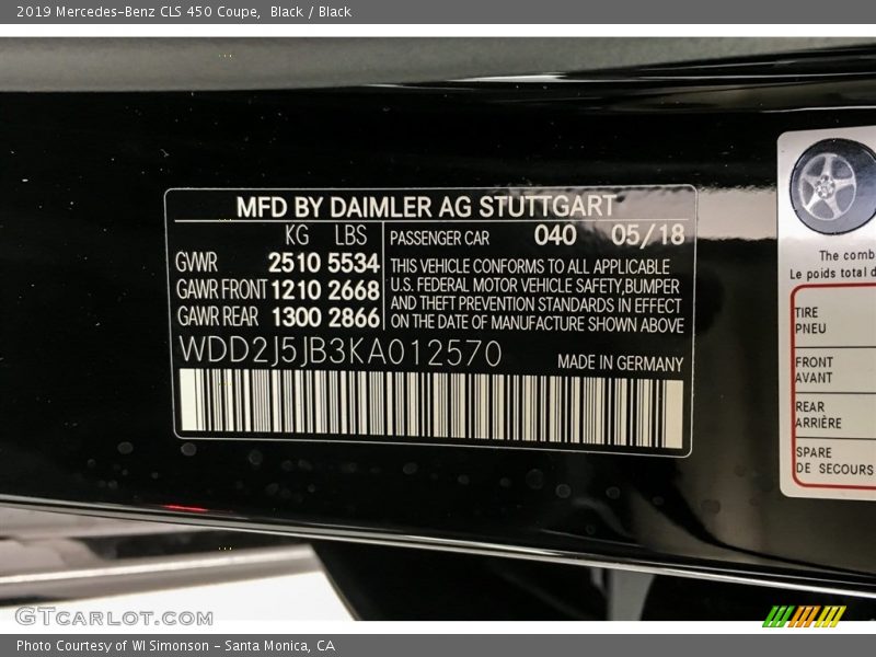 2019 CLS 450 Coupe Black Color Code 040