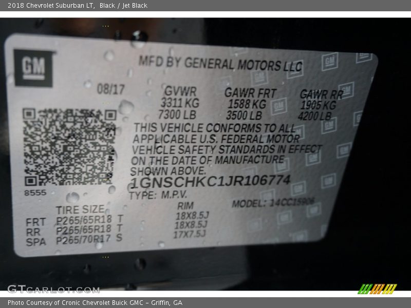Black / Jet Black 2018 Chevrolet Suburban LT