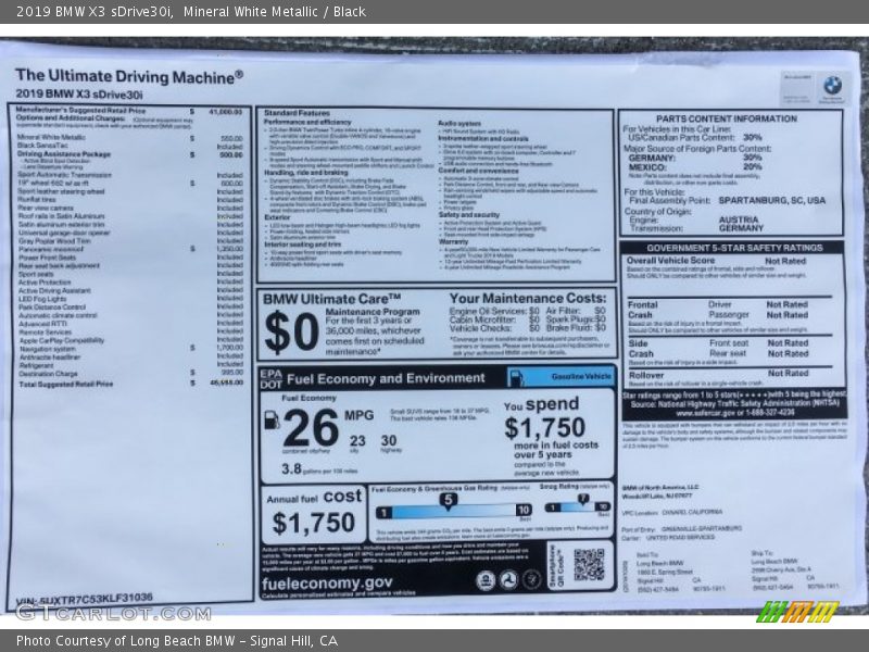 Mineral White Metallic / Black 2019 BMW X3 sDrive30i