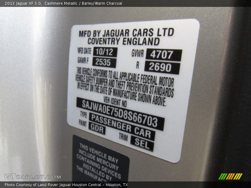 Cashmere Metallic / Barley/Warm Charcoal 2013 Jaguar XF 3.0