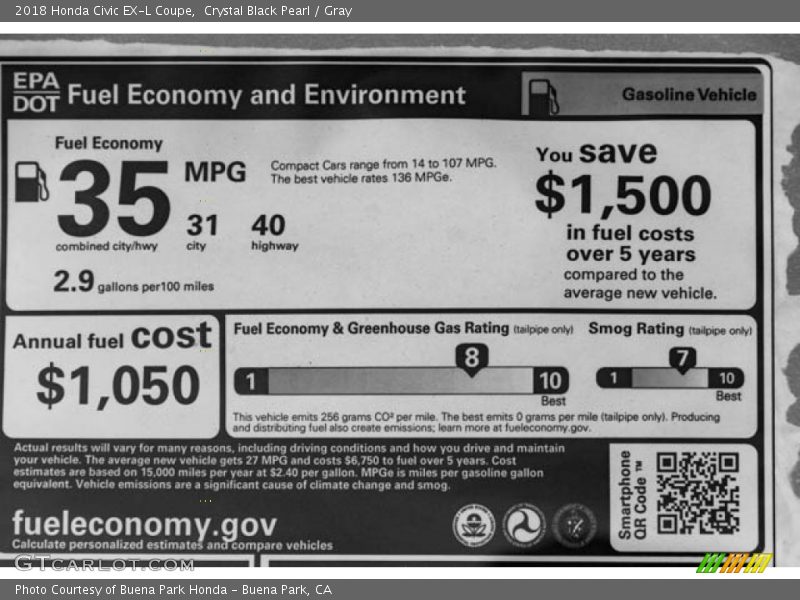 Info Tag of 2018 Civic EX-L Coupe