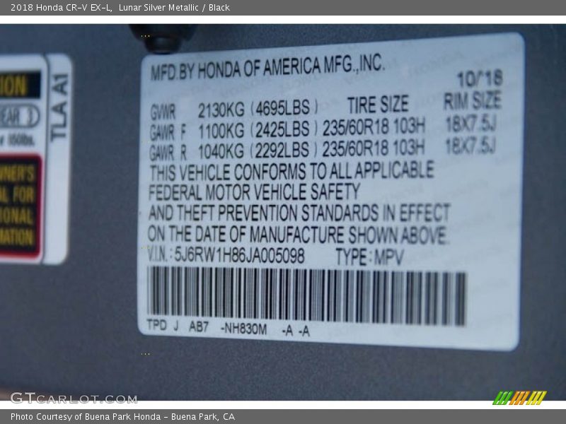 Lunar Silver Metallic / Black 2018 Honda CR-V EX-L