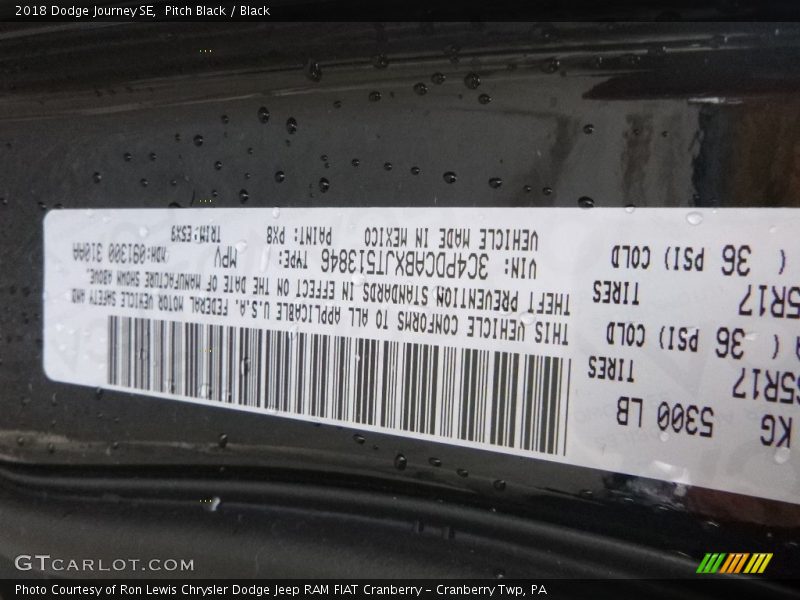 Pitch Black / Black 2018 Dodge Journey SE