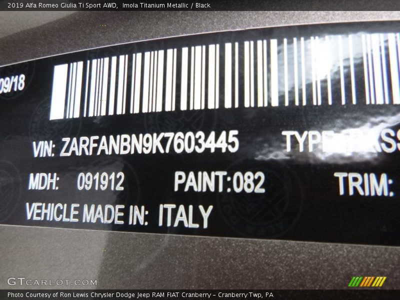 2019 Giulia Ti Sport AWD Imola Titanium Metallic Color Code 082