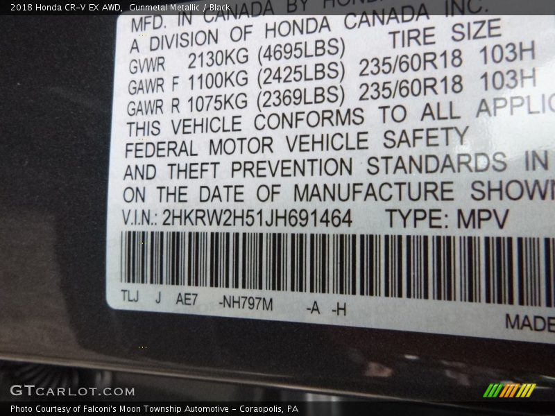 Gunmetal Metallic / Black 2018 Honda CR-V EX AWD