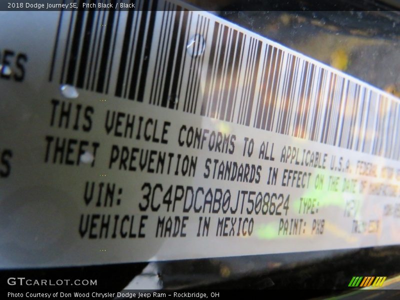 Pitch Black / Black 2018 Dodge Journey SE