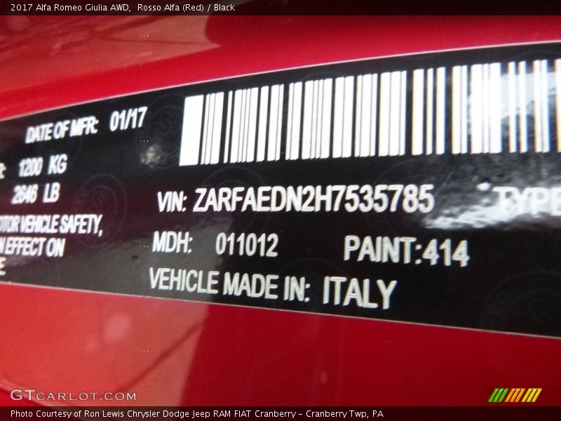 Rosso Alfa (Red) / Black 2017 Alfa Romeo Giulia AWD
