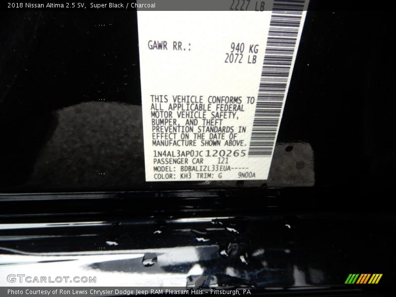 Super Black / Charcoal 2018 Nissan Altima 2.5 SV