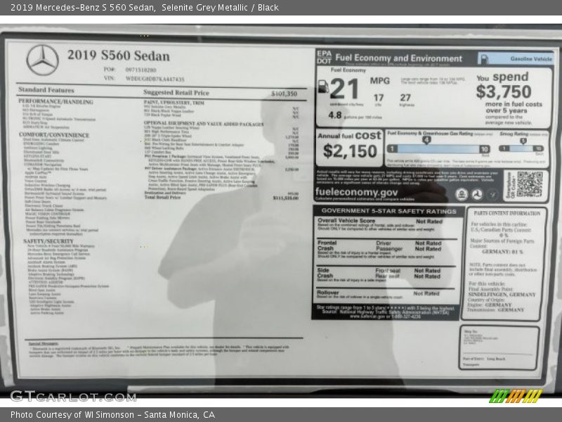 Selenite Grey Metallic / Black 2019 Mercedes-Benz S 560 Sedan